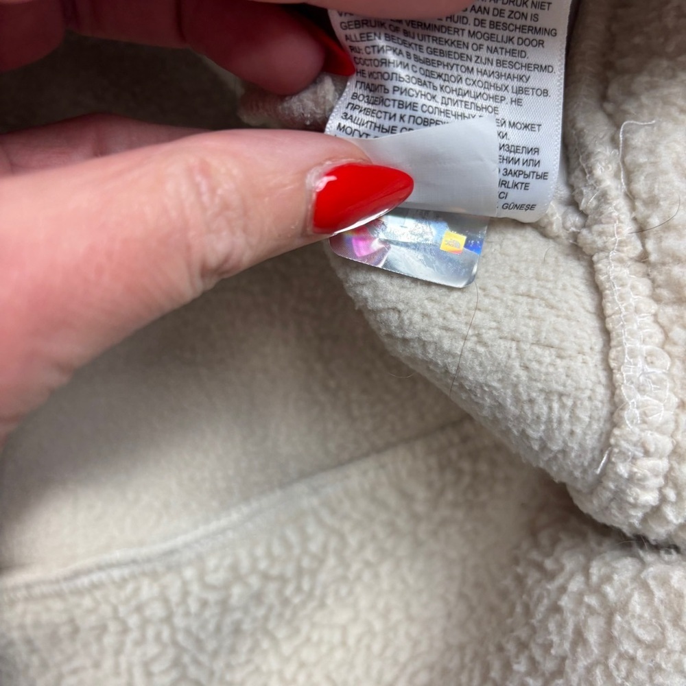 THE NORTH FACE Women’s Cream White Sherpa Hooded Pullover w/Navy Size: medium - Picture 8 of 9